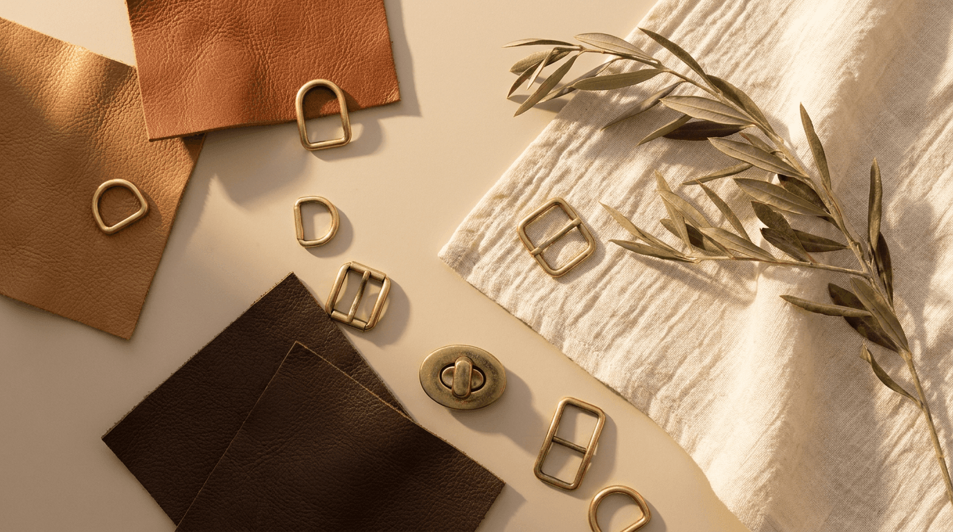 Camel leather, gold hardware and cream linen — the Lieta palette
